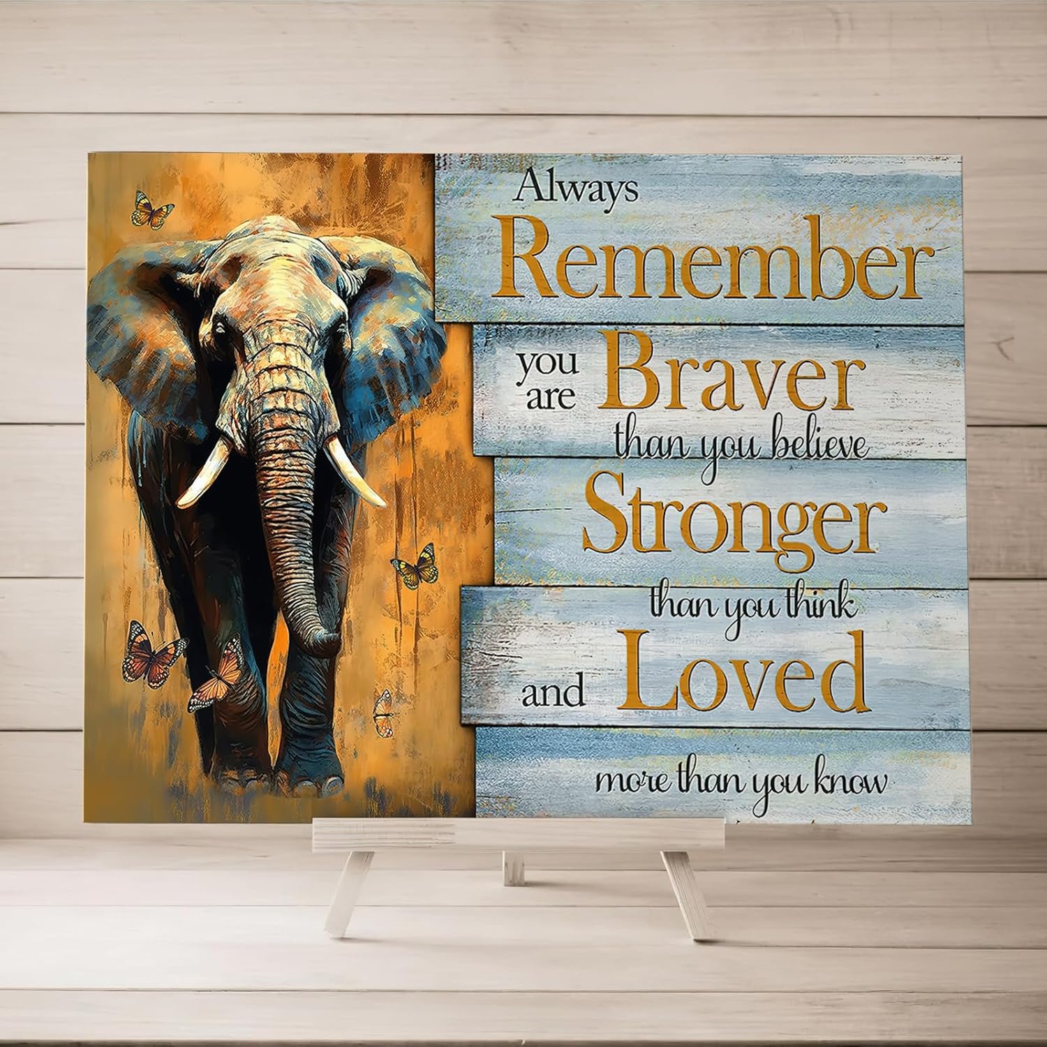 Luslya Motivational Elephant Canvas Wall Art Elephant Painting Wall Decor Framed Inspirational Posters Home for Living Room Bedroom Bathroom Decoration 12x16 inch