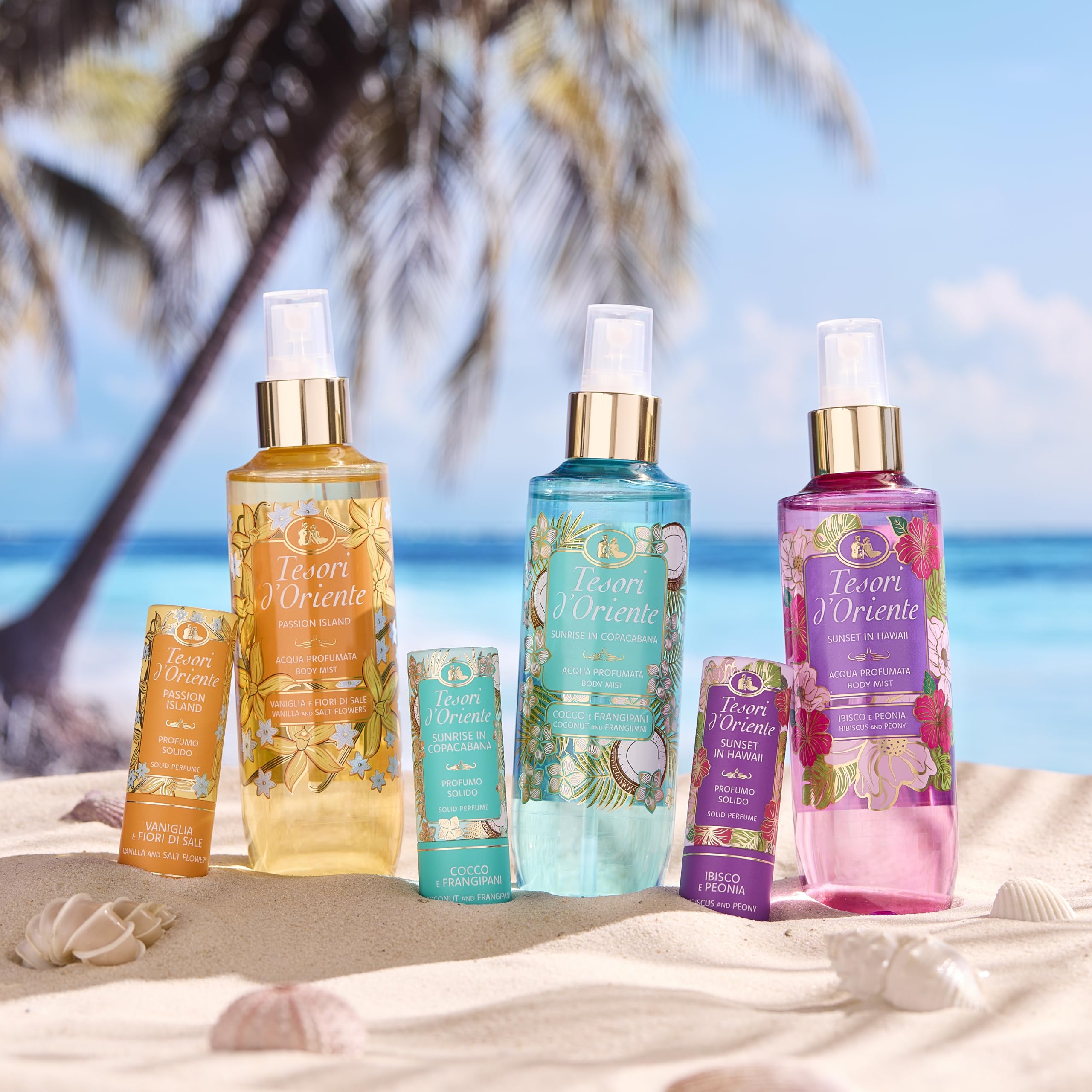 Tesori d'Oriente, Acqua Profumata Corpo, Cocco e Frangipani, Sunrise in Copacabana, Fragranza Fruttata, Fresca e Morbida, 200ml
