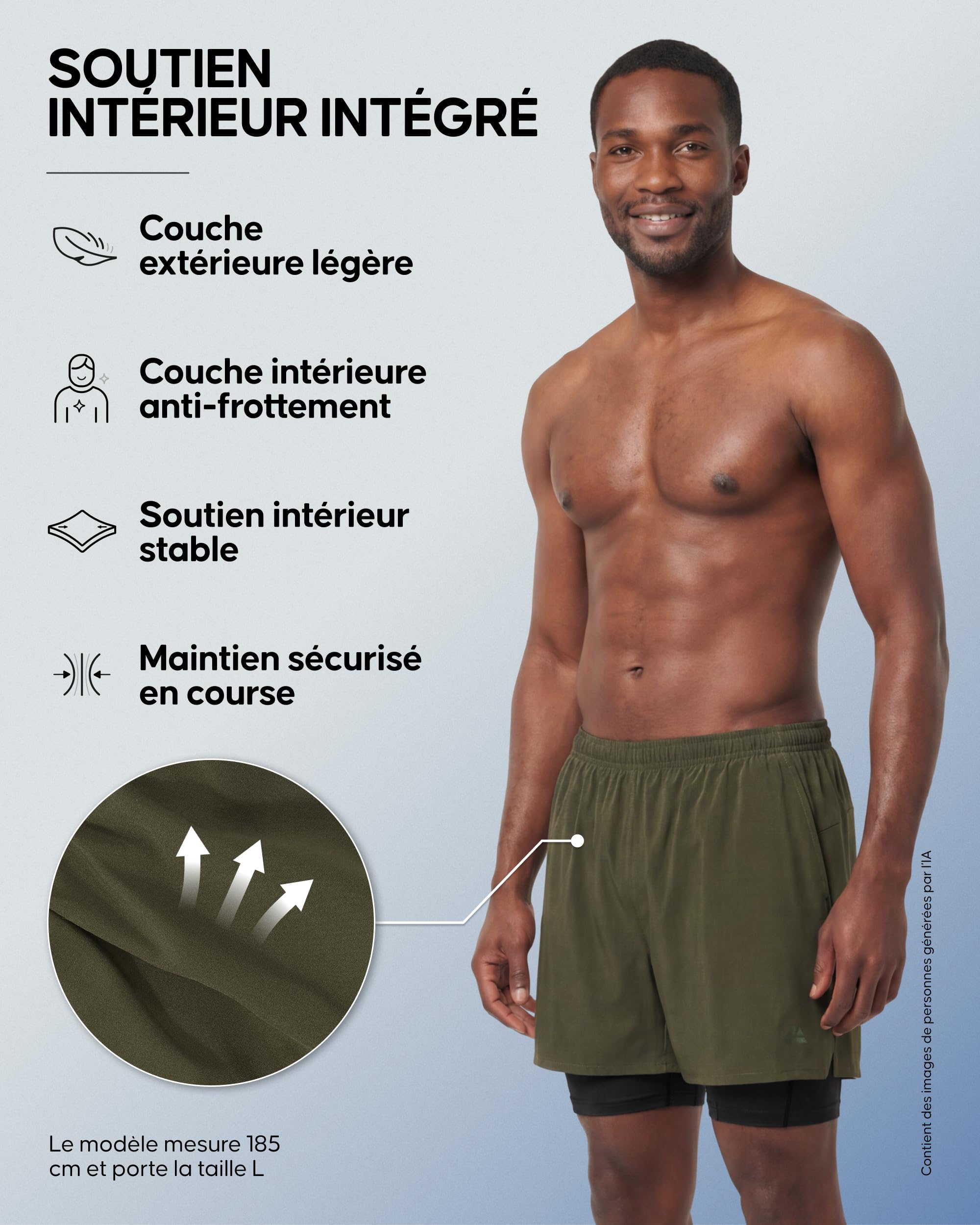 DANISH ENDURANCE Short de Running 2-en-1 Homme, Doublure de Soutien | Short de Course 2-en-1, Doublure de Soutien Anti-Frottement, Séchage Rapide, Poches Anti-Rebond, pour Course et Sport