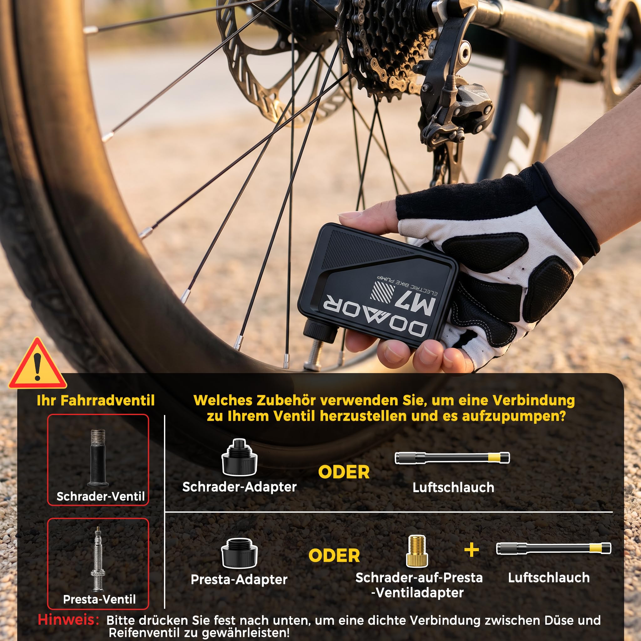 Mini pompka rowerowa, maks. 120 psi, elektryczna pompka powietrza z zaworem Presta i Schradera, do rowerów górskich, miejskich i wyścigowych