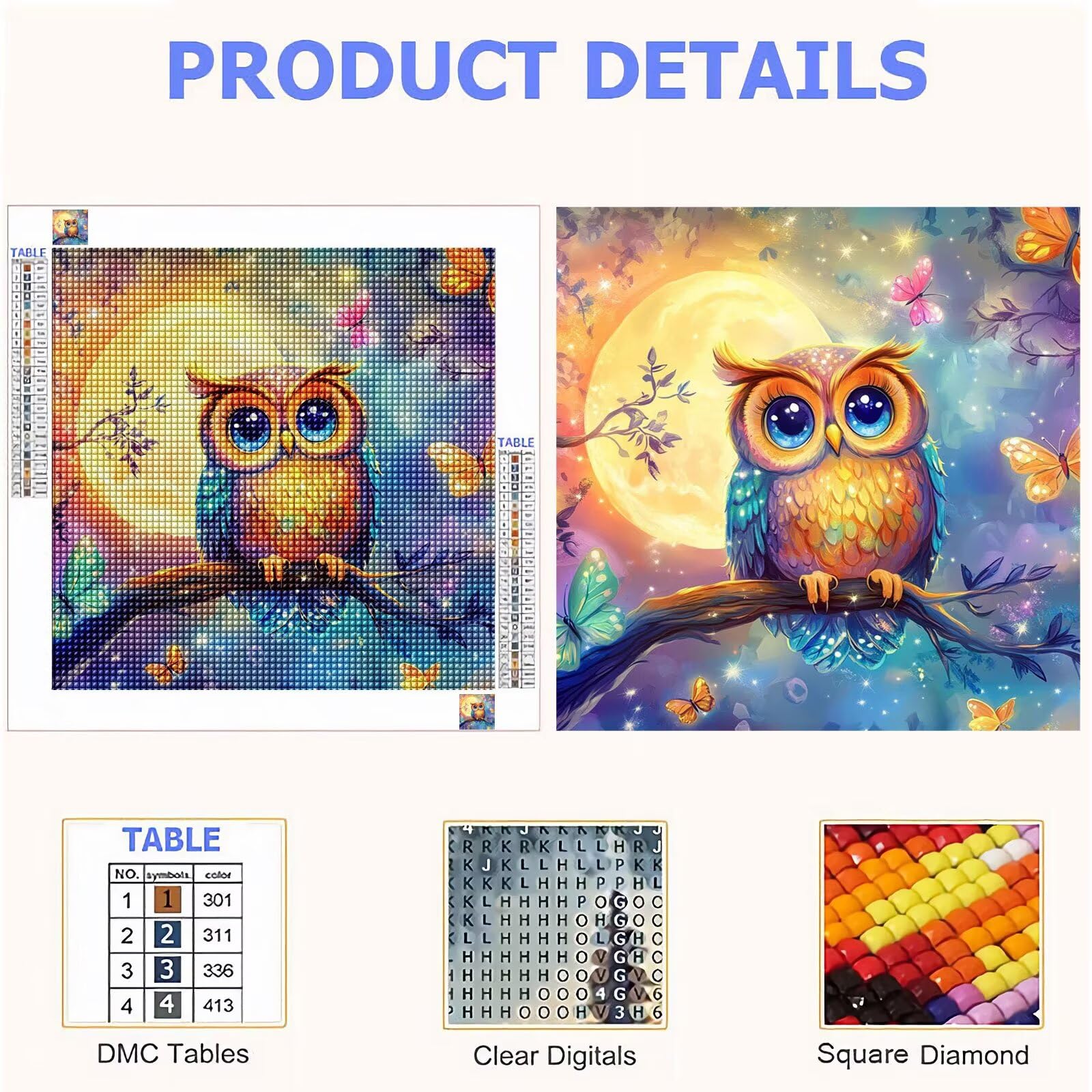 Broderie Diamant Kit Complet 5D, Animal Diamond Painting Adulte Plein Foret, Peinture Diamant pour Adulte Enfant Débutant, Loisirs Créatifs de Détente et Décoration Maison, Lune 90x90cm FX#198