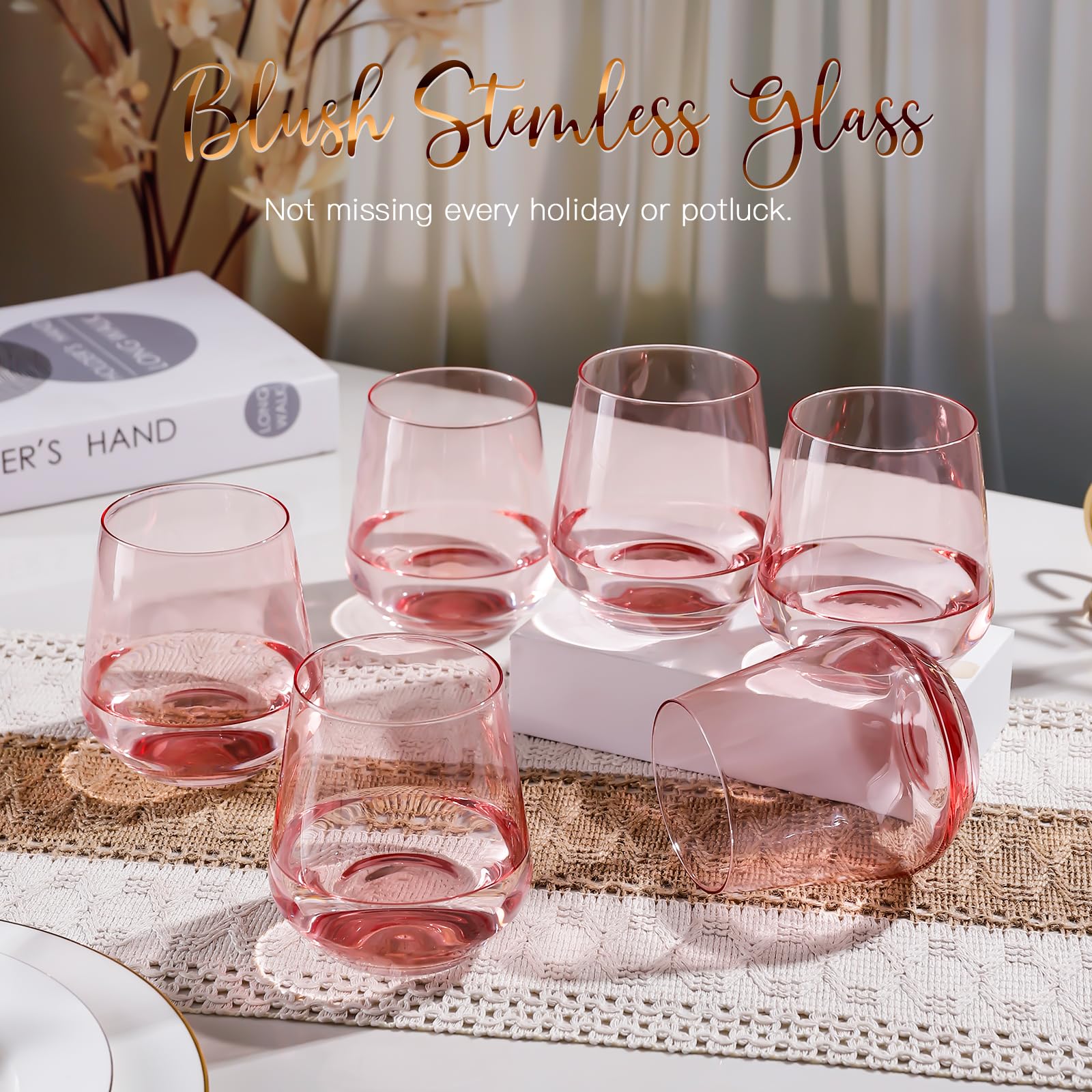 Weinglas-Set ohne Stiel, 170 ml, Weingläser, ohne Stiel, für Wein, Cocktails und Getränke, elegante Gläser für Zuhause, Bar und Urlaub, Rosa
