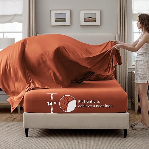 Miniatura 5 de Bedsure - Juegos de ropa de cama de 5 piezas, tamaño individual, con pliegues, cama en una bolsa en color naranja quemada con pliegues, edredón,