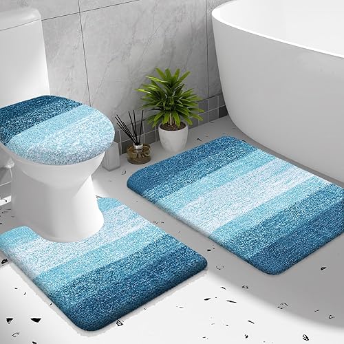 Miniatura 20 de OLANLY Juego de alfombras de baño de 3 piezas, microfibra suave absorbente, tapete de baño de contorno en forma de U y tapa de inodoro, secado