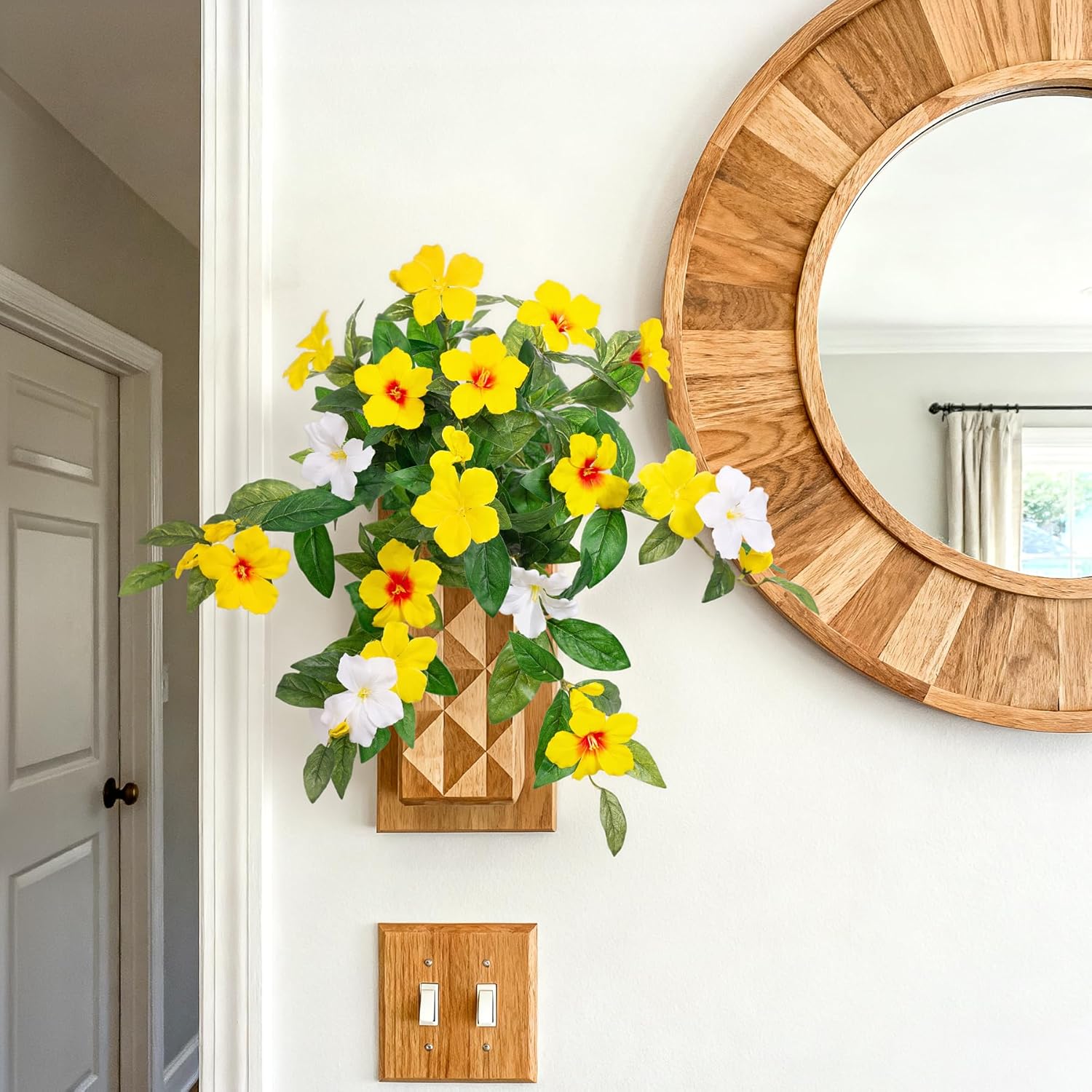 Artificial Hanging Faux Flowers for Outdoors Planters 2PCS Fake Flowers Silk Hibiscus Flowers for Outside Outdoor Faux Hanging Plants UV Resistant Spring Home Front Porch Decoration - Image 7