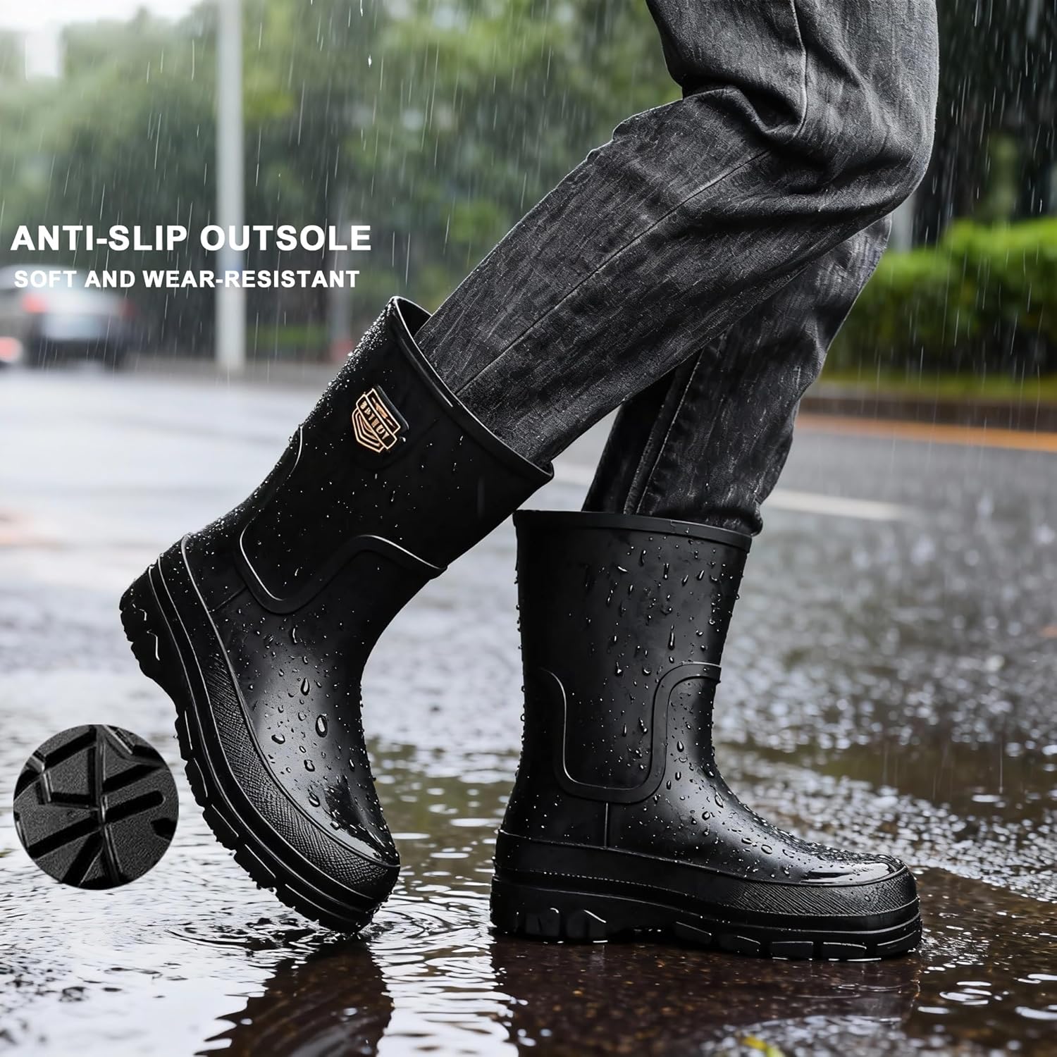 kmkaren Rain Boots for Men, Comfort Mens Rubber Boots, Waterproof Garden Boots with PVC Unique Design, Lightweight Durable Work Mud Boots for Fishing Farming Gardening - Image 3