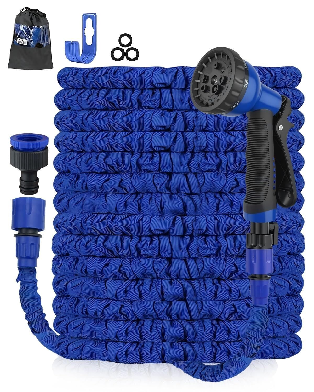 Dehnbarer Gartenschlauch 15-45m Robust mit Funktionen Sprühdüse, Knickfreier Wasserschlauch für Garten Auto Terrasse(100FT)
