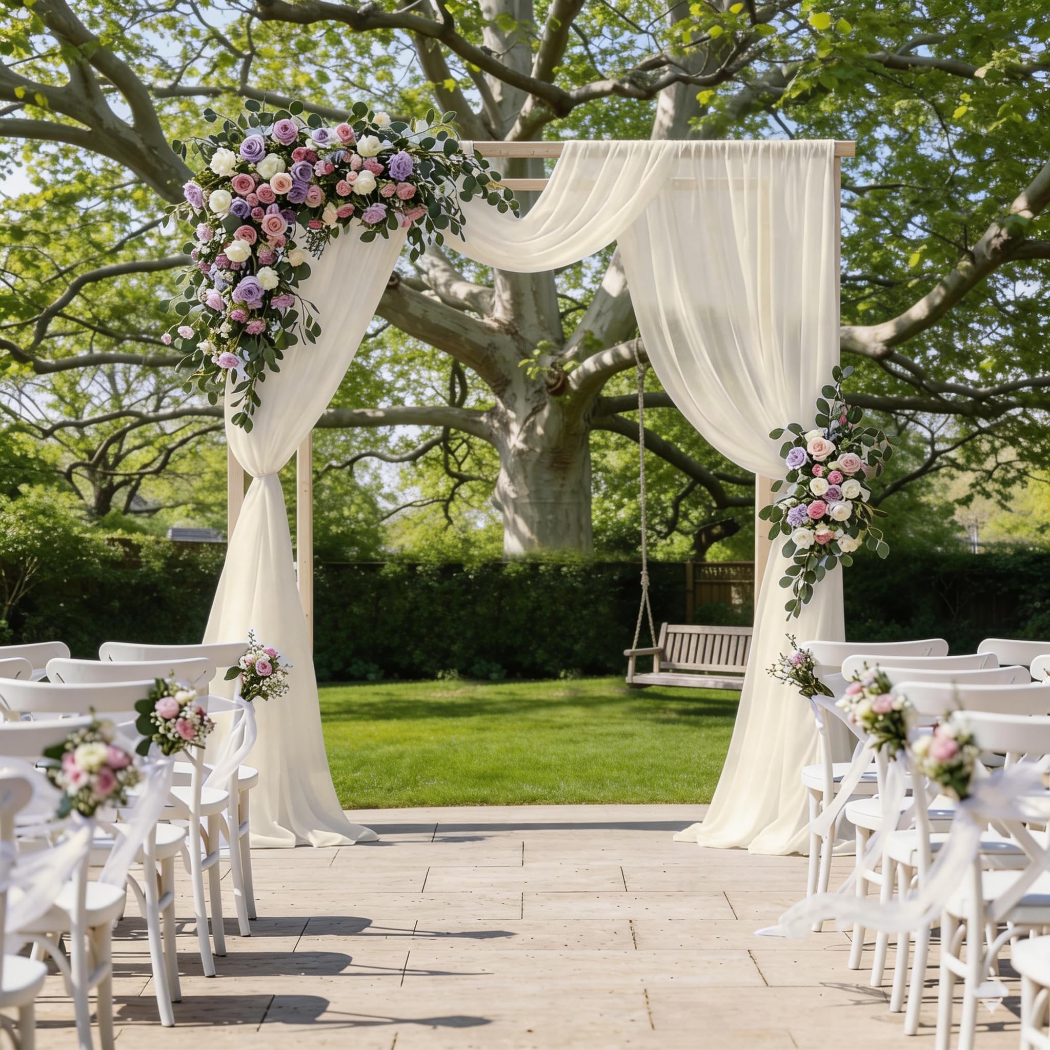 Lot de 3 rideaux d'arche de mariage beige - Décoration mains libres - 70 x 560 cm - En mousseline de soie - Pour mariage, photographie, fête, cérémonie, décoration de scène
