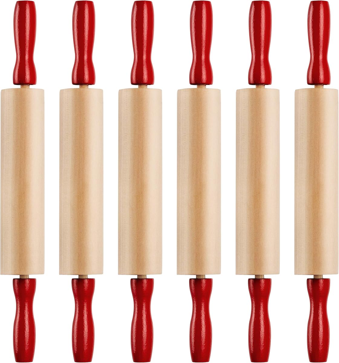 7.5 Inch Mini Wooden Rolling Pins (6-Pack) Kids Play Dough Rolling Pin Set | Small Rolling Pins with Handles for Play Dough Accessories, Dough, Baking, Foods, Baking Supplies, Crafts & Playtime