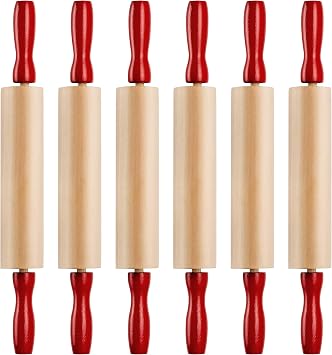 Mini Rolling Pin 7.5 Inch 6 Pack Kids Rolling Pin Set for Play Dough Accessories Small Pin for Dough - Wooden Rolling Pins For Baking With Handles for Foods, Baking Supplies, And Playtime