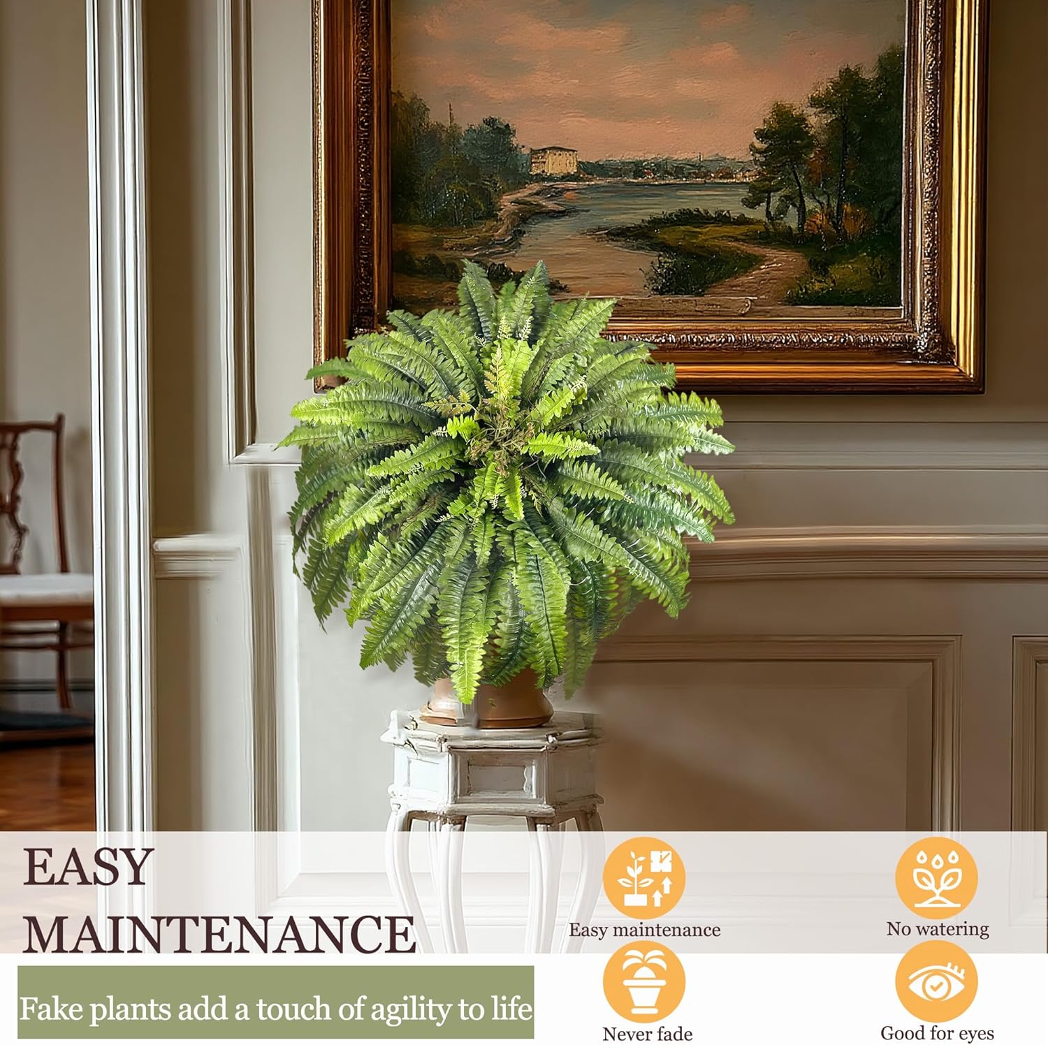 Artificial Ferns for Outdoors Large, 98 Fronds Fake Fern with Budlets, Realistic Faux Ferns Suitable for Home Indoors Greenery Decor, Entrance Porch Garden Windowsills Hanging or Potted