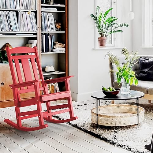 Miniatura 6 de LUE BONA - Silla mecedora para exteriores, resistente al clima, de polipropileno, 350lb de capacidad, balancín de porche de gran tamaño para