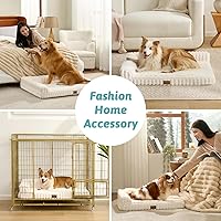 Vista 2 de Bonita cama para perro, cama ortopédica de espuma de conejo sintética con lados, funda extraíble lavable y forro impermeable, cómodo sofá para Crema