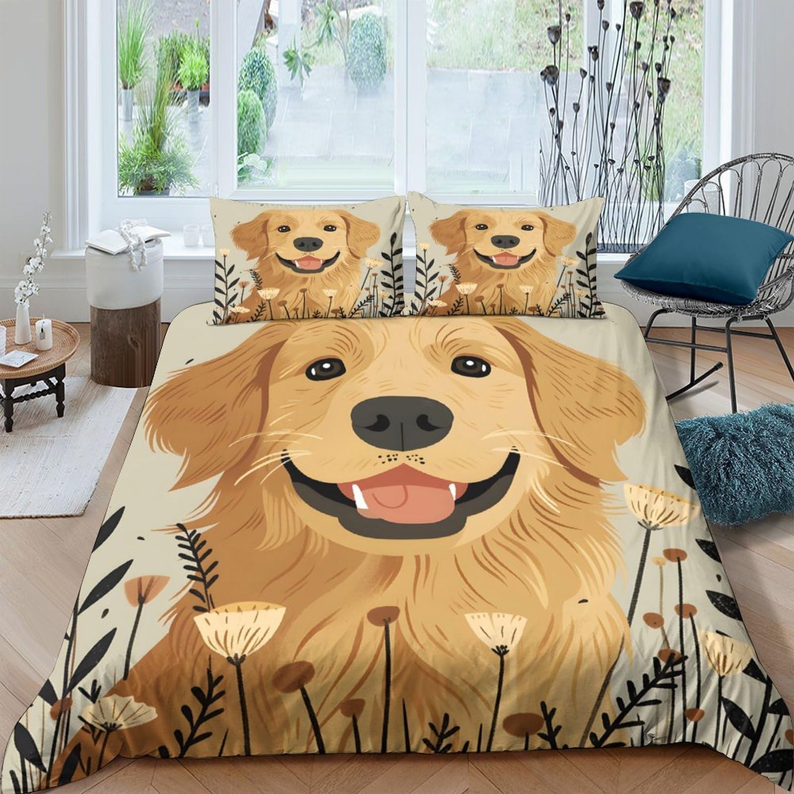 Ctjqhvkz Style-6 3D Printed Golden Retriever Fitted Sheet Microfiber Soft Dog Pattern Bed Sheet For Bedroom Dorm Decor Mattress Protection Single（135X200cm）