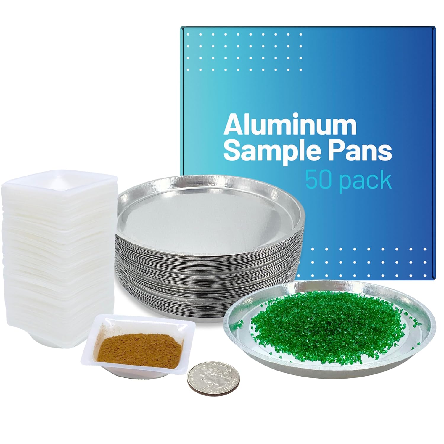 Aluminum Sample Pans (90mm, 50pk) & Plastic Weigh Boats (7ml, 125pk) Disposable Lab Trays for Scale, Weighing Dishes