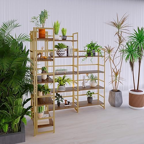 Miniatura 4 de Estantería plegable dorada sin montaje, 5 niveles, vintage, multifuncional, para plantas, flores, estante de almacenamiento, estantería para oficina