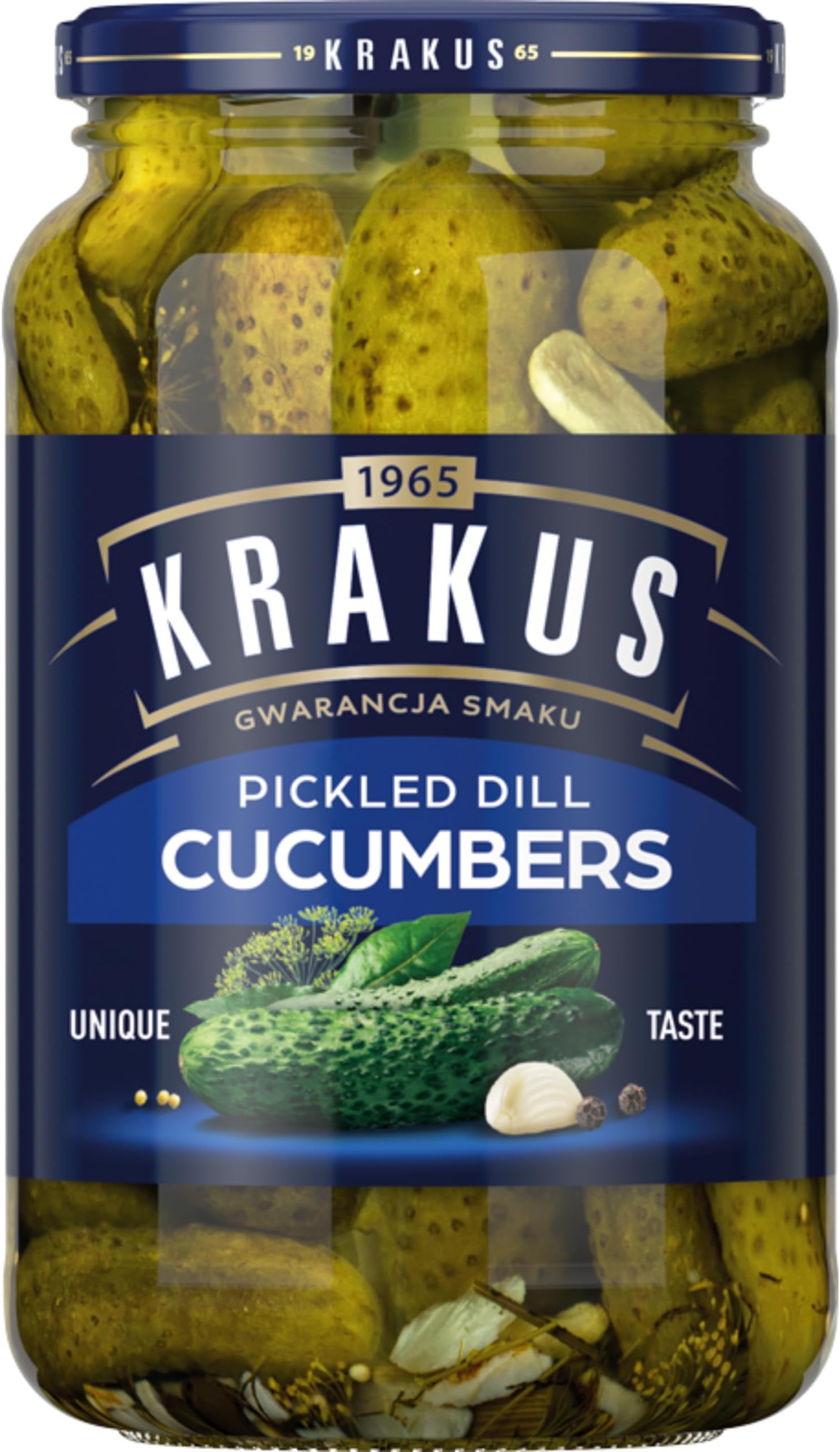 Krakus Pickled Dill Cucumbers 920g - Sweet & Sour Taste - Crispy Gherkins - Delicious Condiment - Ready to Serve - Glass Jar