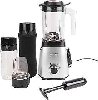 CASO B300 VacuServe Mixeur avec fonction de mise sous vide, Smoothies/Shakes restent frais plus longtemps, lames en acier inoxydable de haute qualité avec 2 gourdes to go et un hachoir pour noix