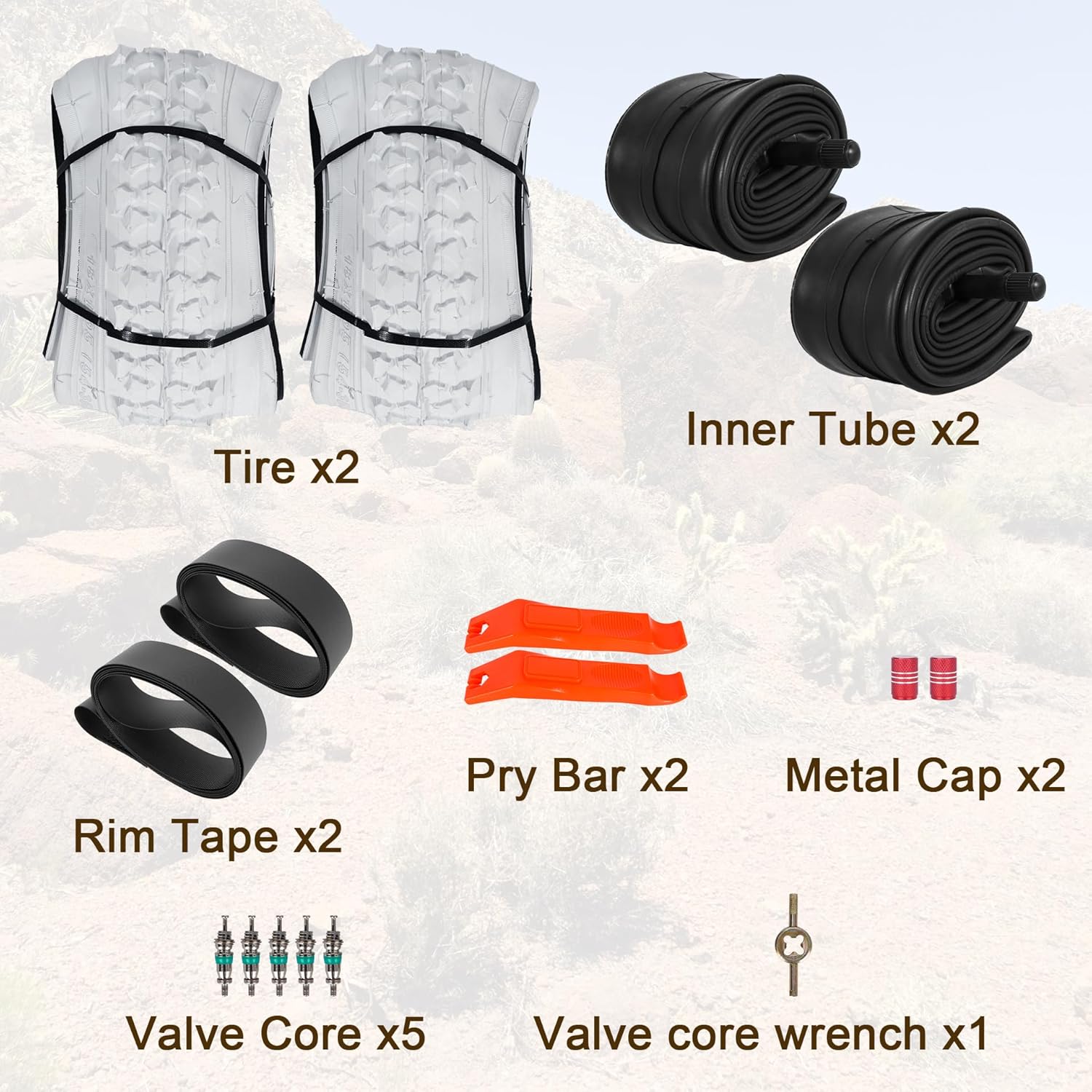 2Sets 18x1.95 Bike Tires and Tubes, Puncture Resistant Off-Road Folding Bicycle Tire Sets 50-355 Compatible with E-Bike Mountain Bike MTB Bicycle All-Terrain Directional Tread, White Color