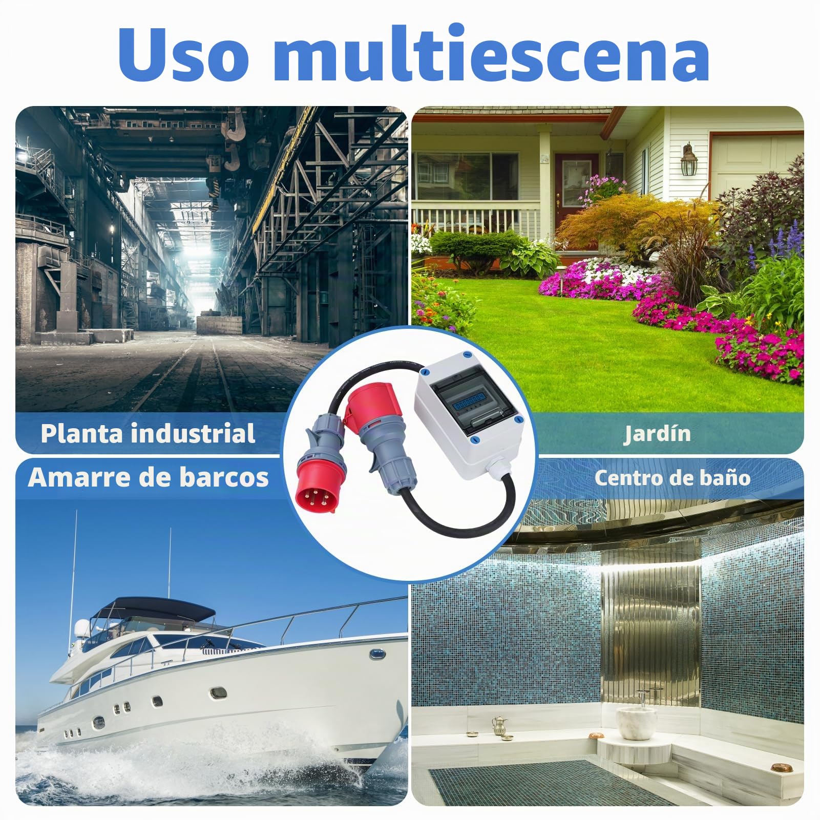 Contador electrico Digital Movil Trifasico 16A 400V Contador Movil Enchufe CEE Medidor Digital Movil Trifasico 5 * 2.5mm² con 2m Cable Adaptador de Enchufe IP44 (H07RN-F HR-03X)