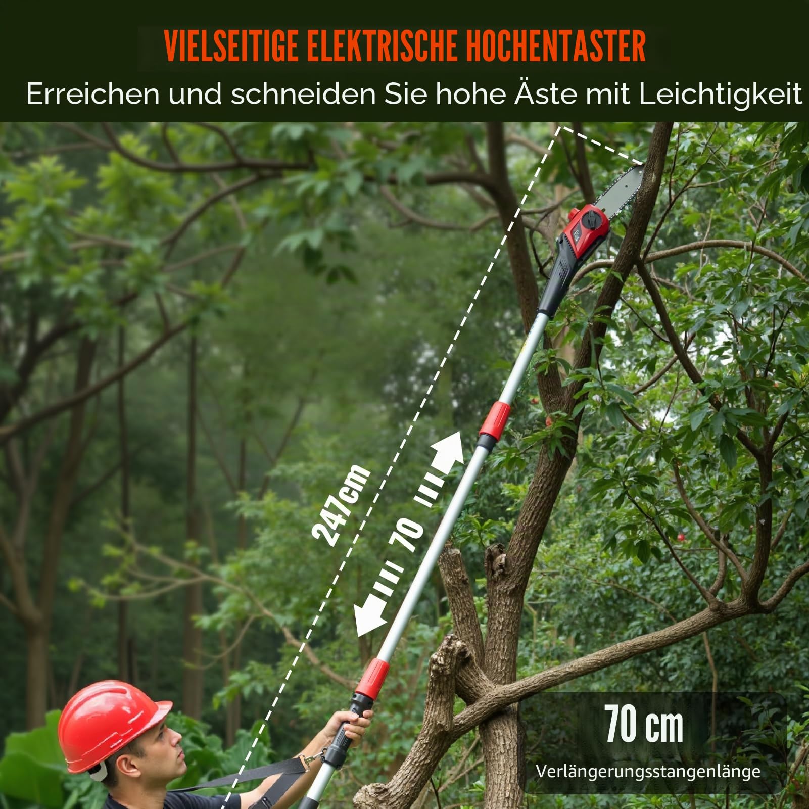 Keenstone 2 in 1 Akku-Hochentaster und Heckenschere, Verlängerungsstange, Reichweite bis 4m, Inklusive Akku & Ladegerät