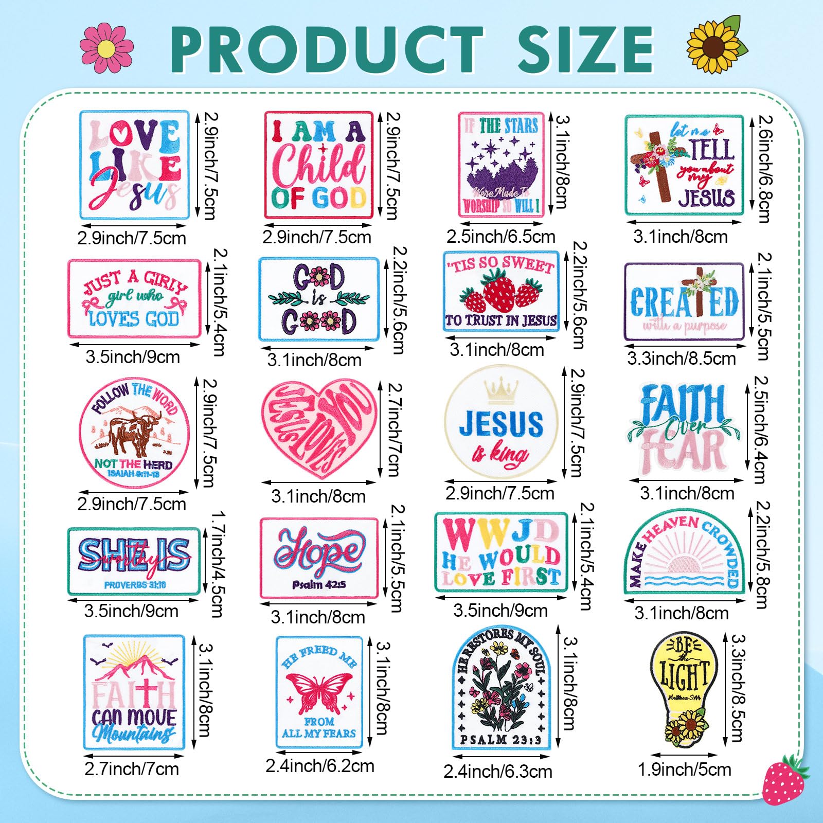 Wavwavw 20 parches cristianos para planchar con texto en inglés "Love Like Jesus", bordado para sombrero de camionero, apliques para coser, versículo bíblico, religioso, accesorios de bricolaje para
