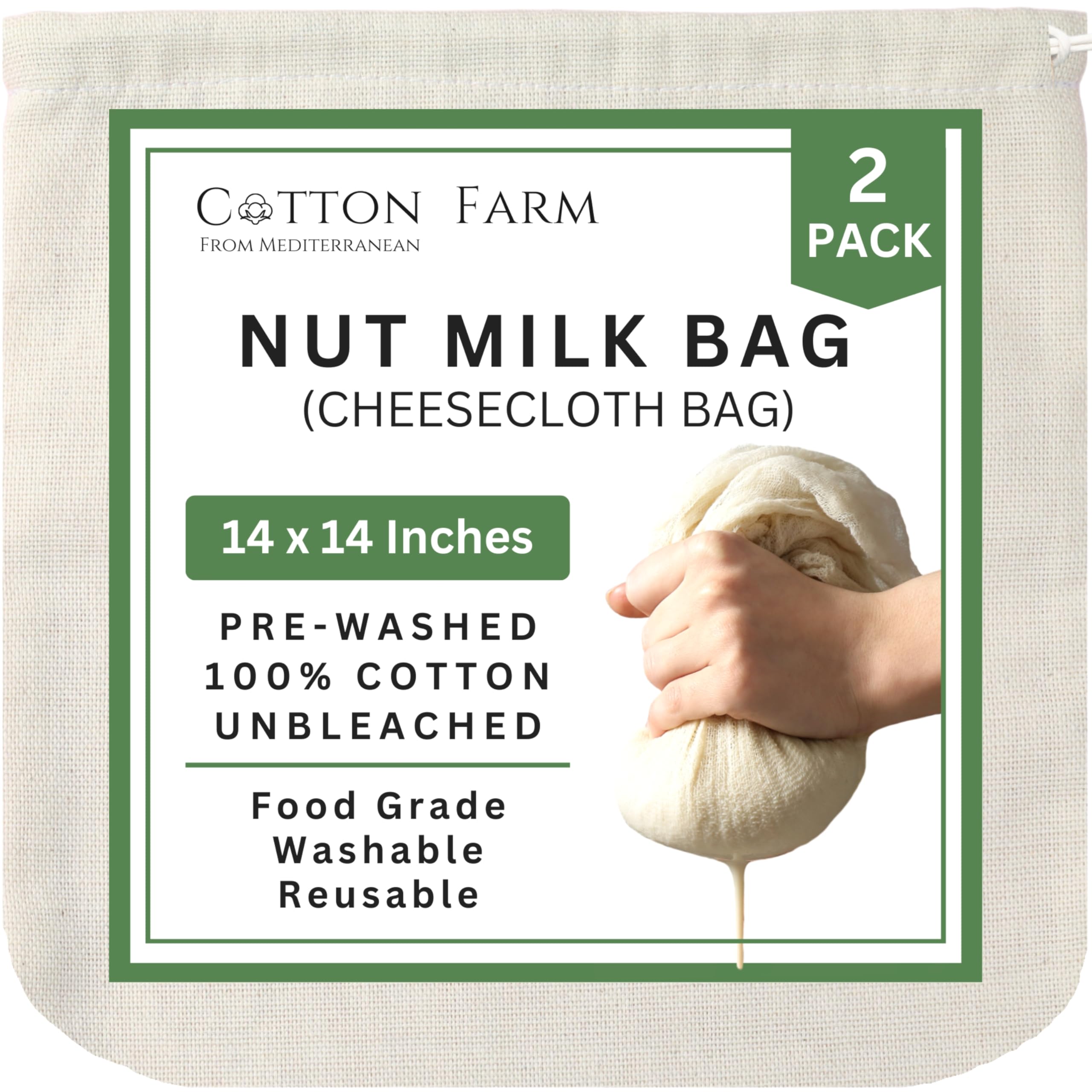 Nut Milk Bag – XL 12x12 Inch, Commercial Grade – “Seamless” Bottom Design- All Purpose Strainer, 100% Unbleached , Washable & Reusable… (2)