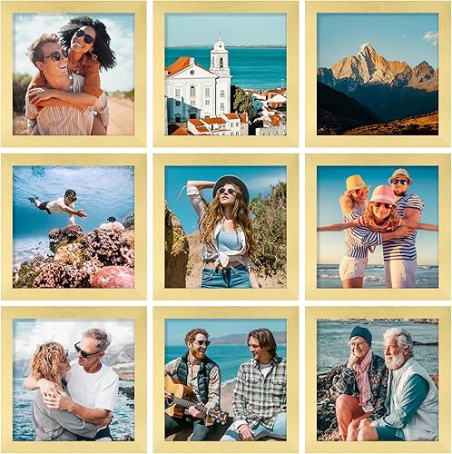 Vista 87 de Vittanly - Juego de 9 portarretratos, plexiglás resistente a rupturas, exhibe fotos de 12 x 12 pulgadas o, con paspartú, de 8 x 8 pulgadas, marcos