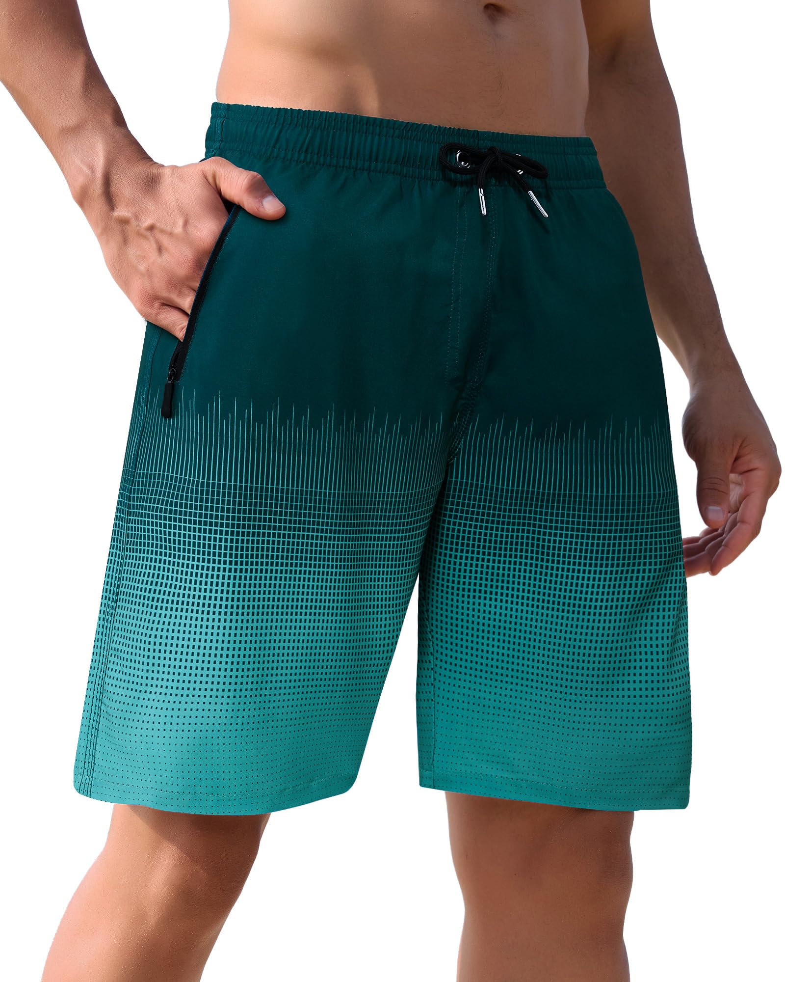APTRO Herren Badehose Lang Badeshorts mit Mesh-Futter Schnelltrocknend Boardshorts mit Reißverschlusstaschen Sport Shorts
