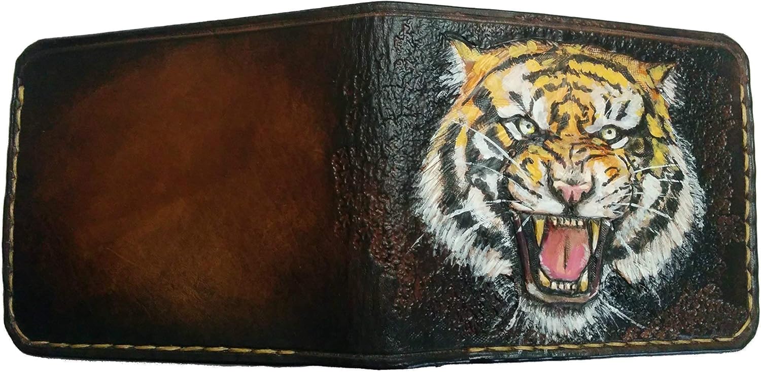 Big Cat, Royal Bengal Tiger, Animal, Siberian Tiger, Panthera, Wildlife Wallet, RFID Men's Bifold Wallet, Genuine leather wallet, Biker Wallet, Embossed wallet, Leather Purse, Handmade wallet, Airbrush Art, Custom wallet, Personalized wallet