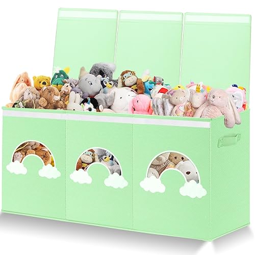 Caja de juguetes extra grande, organizador de almacenamiento de juguetes con ventanas transparentes, caja de almacenamiento plegable para niños,