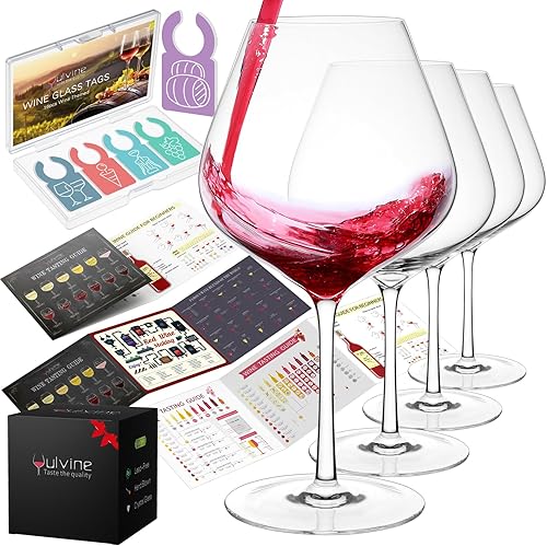Miniatura 8 de Juego de 4 copas de vino tinto de cristal grandes, sopladas a mano de 27 onzas, modernas copas de vino grandes de gran tamaño con tallo largo para