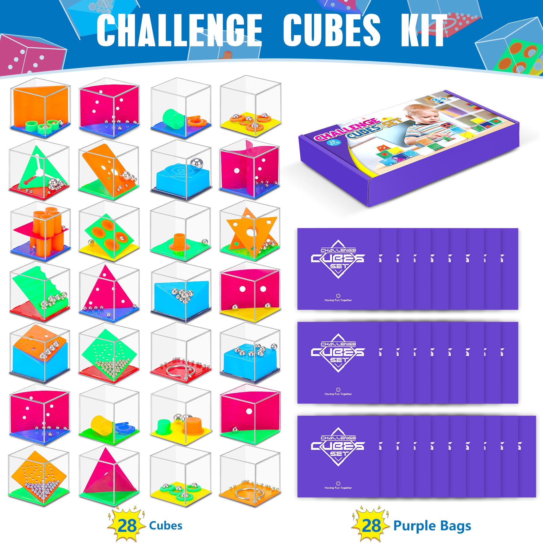 28 Pezzi Giochi di Pazienza per Bambini con 28 Sacchetti Viola – Gioco di Aglio | Mini Giochi per Bambini e Adulti | regalino Compleanno Bambini Give Aways | Giocattoli Regali di Halloween