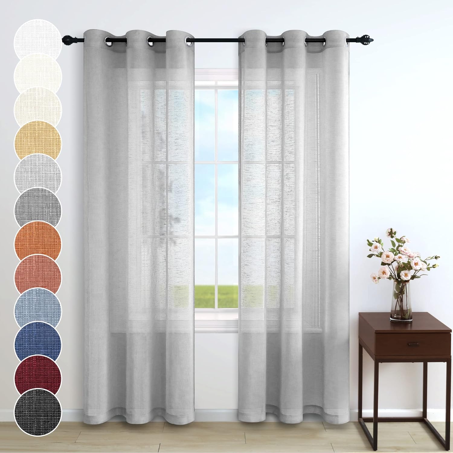 Light Grey Curtains 38 Inch Wide for Small Windows 2 Panel