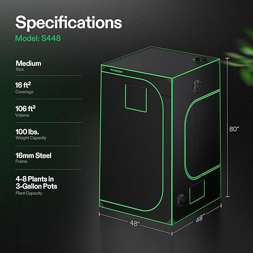 Miniatura 7 de VIVOSUN S448 - Tienda de campaña de cultivo de 4 x 4, 48 x 48 x 80 pulgadas, Mylar de alta reflectante con ventana de observación y bandeja de piso