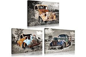 YUANAND Automotive Wall Art: Vintage Blue Truck Canvas