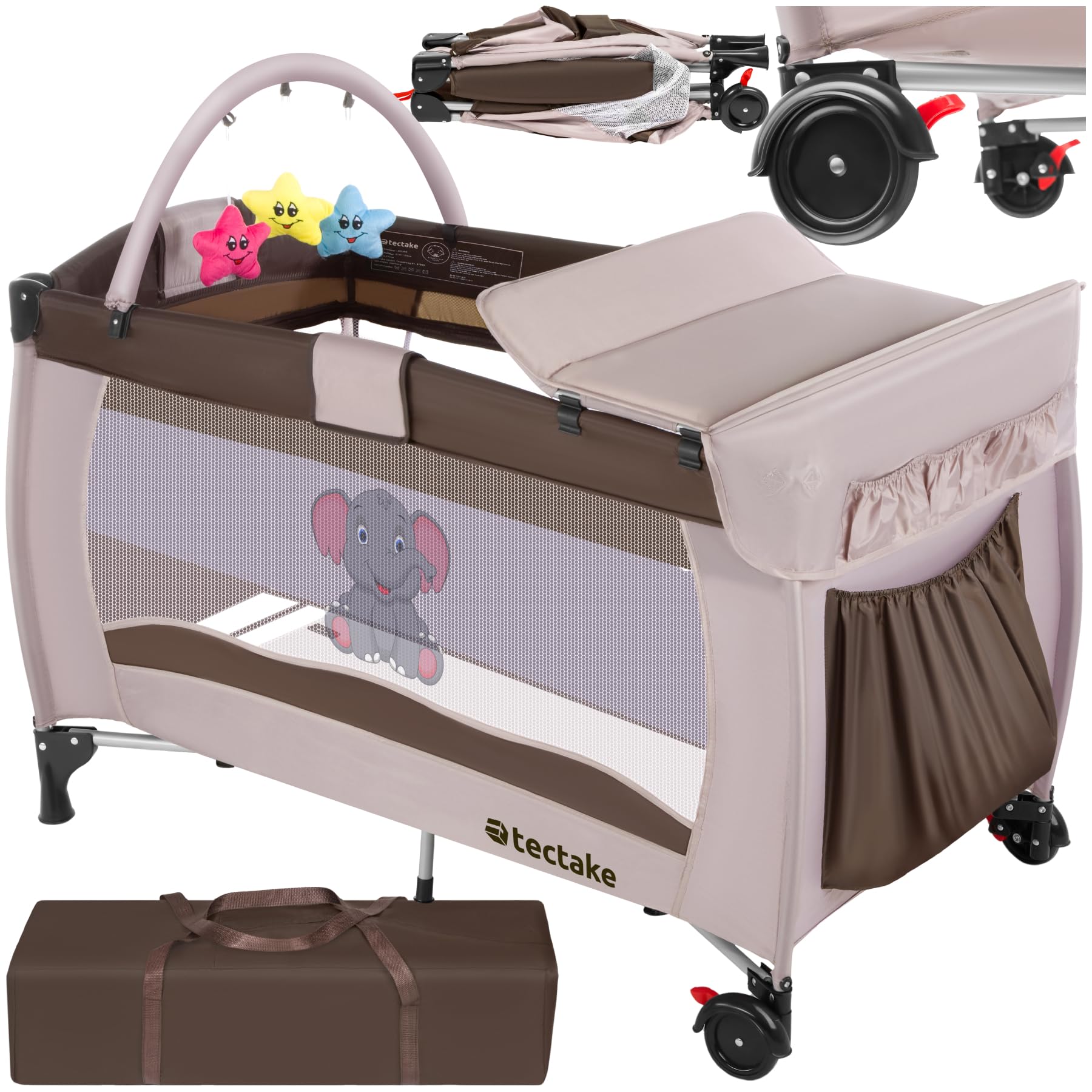 tectake® Lit Parapluie avec matelas Pliable Lit Bébé voyage léger réglable sur roulettes avec Accessoires bébé & Sac de Transport, Mobilier enfant idéal pour Maison ou Voyage Equipement bebe Parc bebe