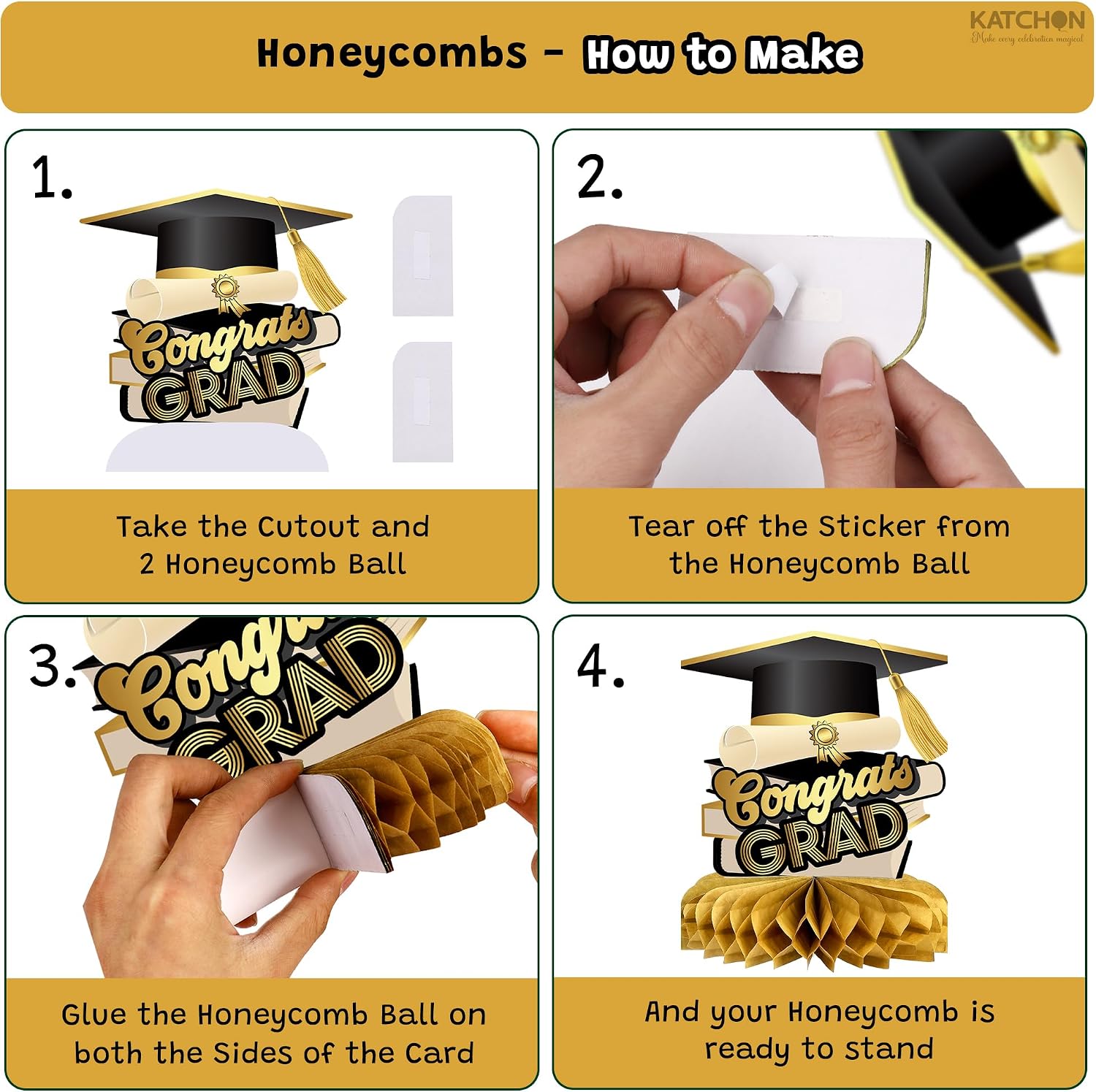 KatchOn, Disco Graduation Centerpieces 2026 - Pack of 9 | Black and Gold Honeycomb Congrats Grad Centerpieces, Graduation Decorations 2026 | Graduation Centerpieces For Tables 2026