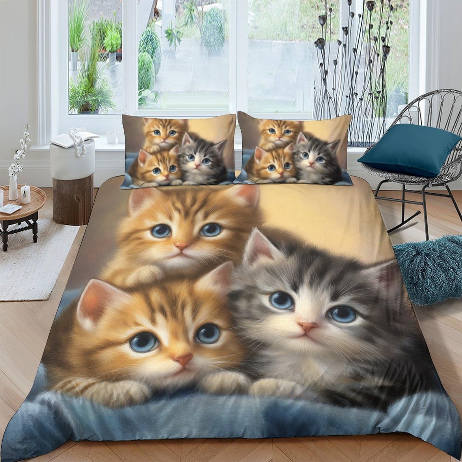 Ctjqhvkz Style-3 3D Printed Cute Kitten Fitted Sheet Microfiber Soft Breathable Cat Face Bed Cover For Bedroom Dorm Mattress Protection Decor Single（135X200cm）