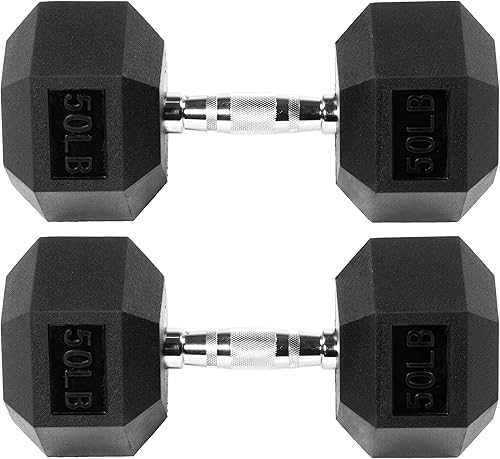 Vista 12 de Fitvids Rubber Encased Hex Dumbbell with Anti-Slip Grip for Exercises and Fitness, Multiple Weight Options