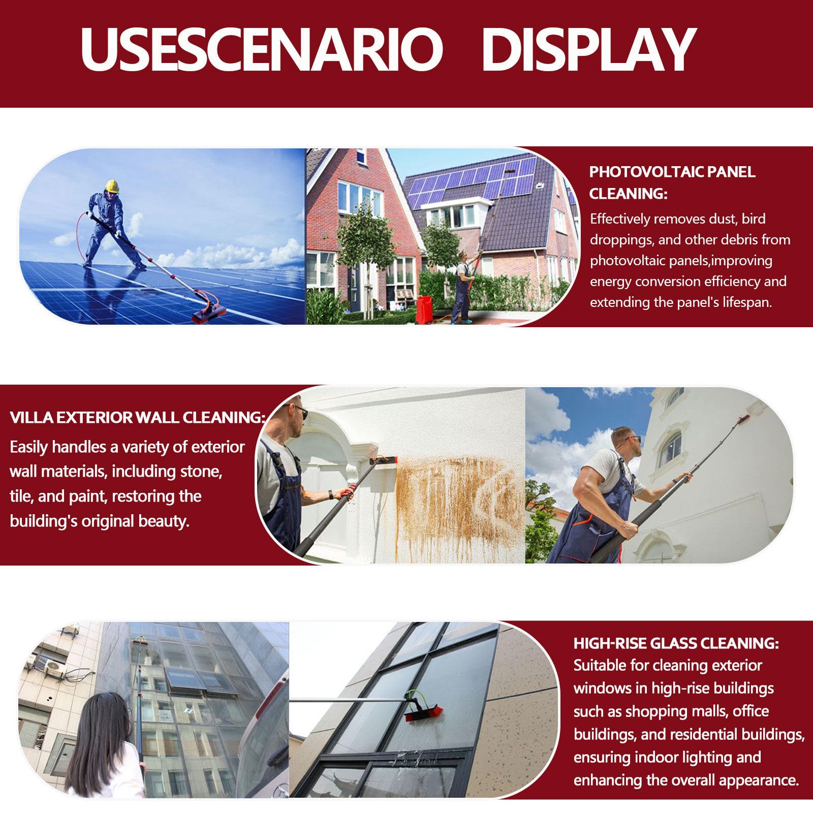 Kit de Limpieza de Ventanas Extensible con Cepillo telescópico con alimentación de Agua.Cepillo Extensible para Limpiar Paneles solares y fotovoltaicos.Limpiador de Ventanas Extensible. 6m