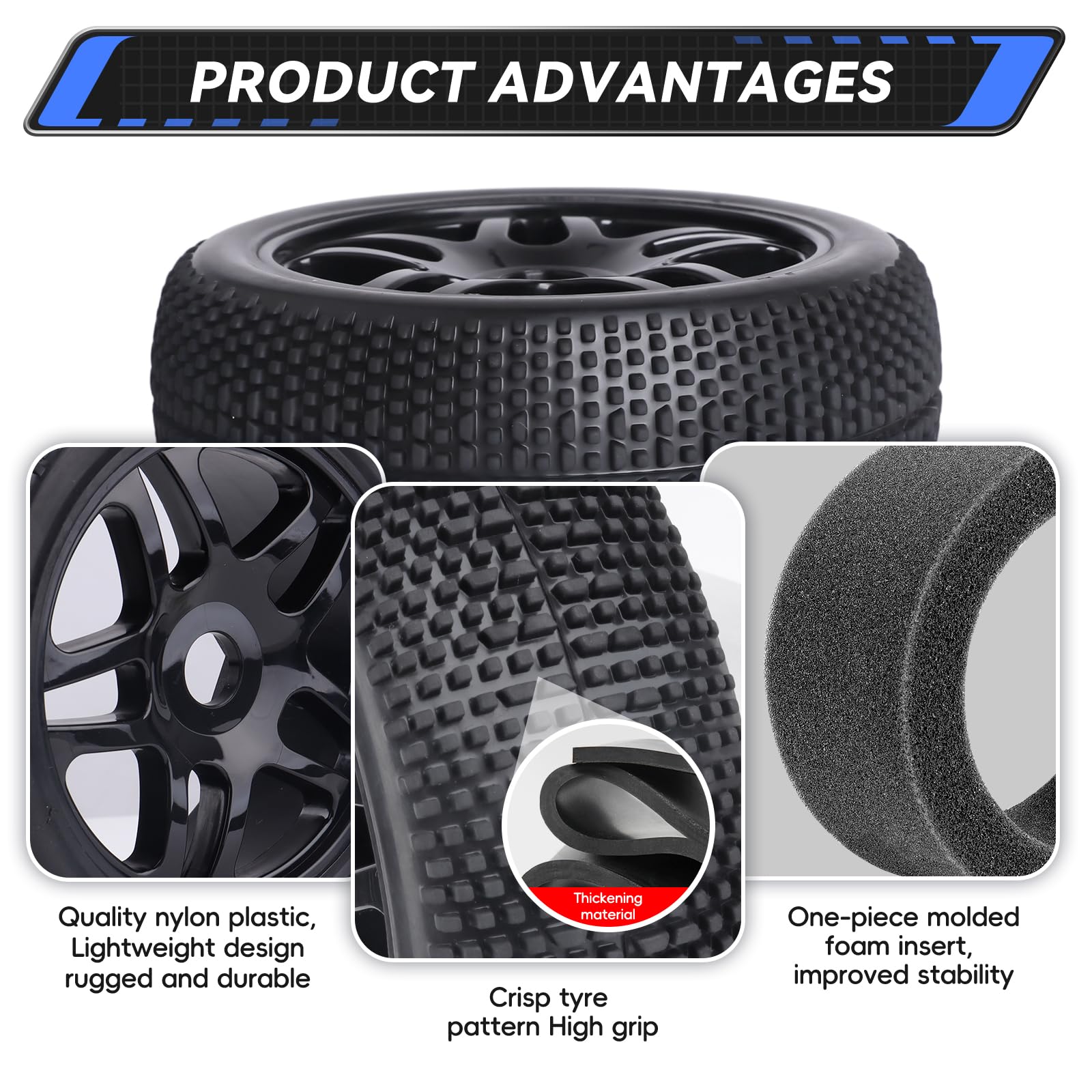 Llantas y ruedas prepegadas para Buggy 1/8 RC Buggy 17 mm cubos hexagonales de espuma para Arrma Typhon Redcat Team Losi VRX HPI Kyosho HSP Hobao Off Road, juego de 4