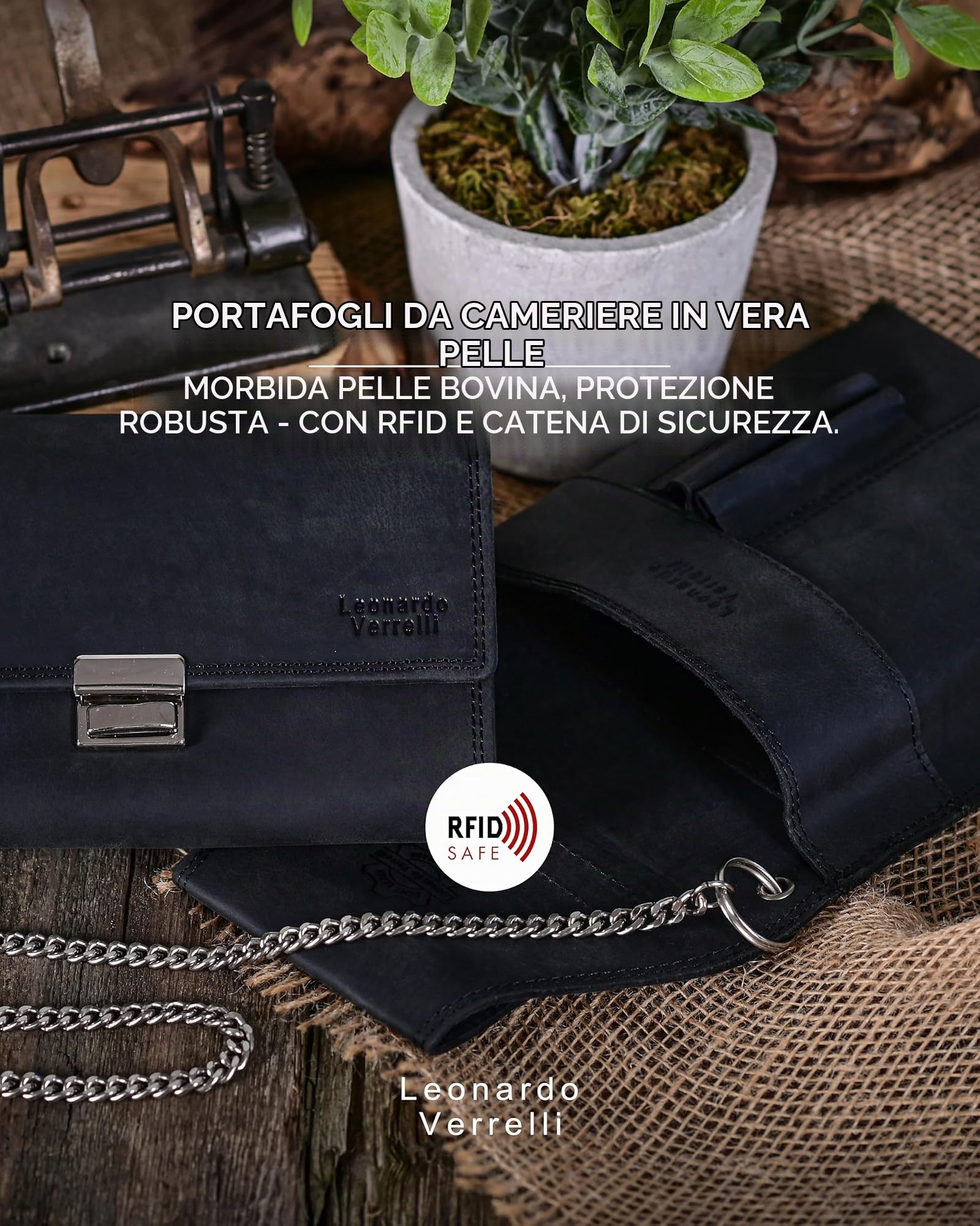 Portafoglio da cameriere in pelle, portamonete per gastronomia con passante per cintura, portafoglio per operazioni uomo e donna, Nero , 28x14, Classico
