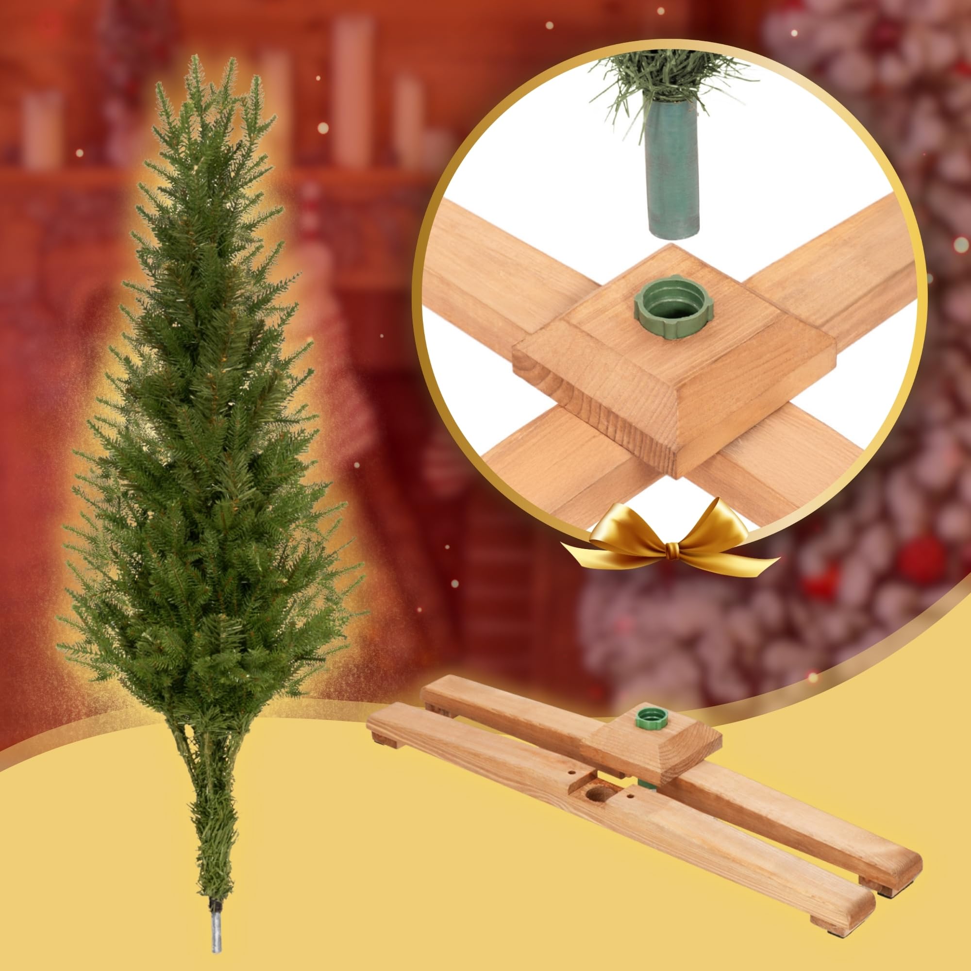 Árbol de Navidad artificial de abeto de 150 cm, con 310 puntas y soporte de madera resistente, para decoración de sala de estar, incluye bolsa de almacenamiento