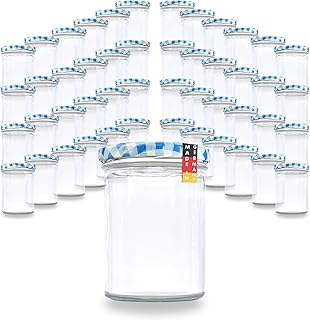 flaschenbauer.de 48er Set Sturzgläser 430 ml inkl. Twist Off Deckel TO82 zum Einmachen von Suppen (Deckel Blau, TO82)