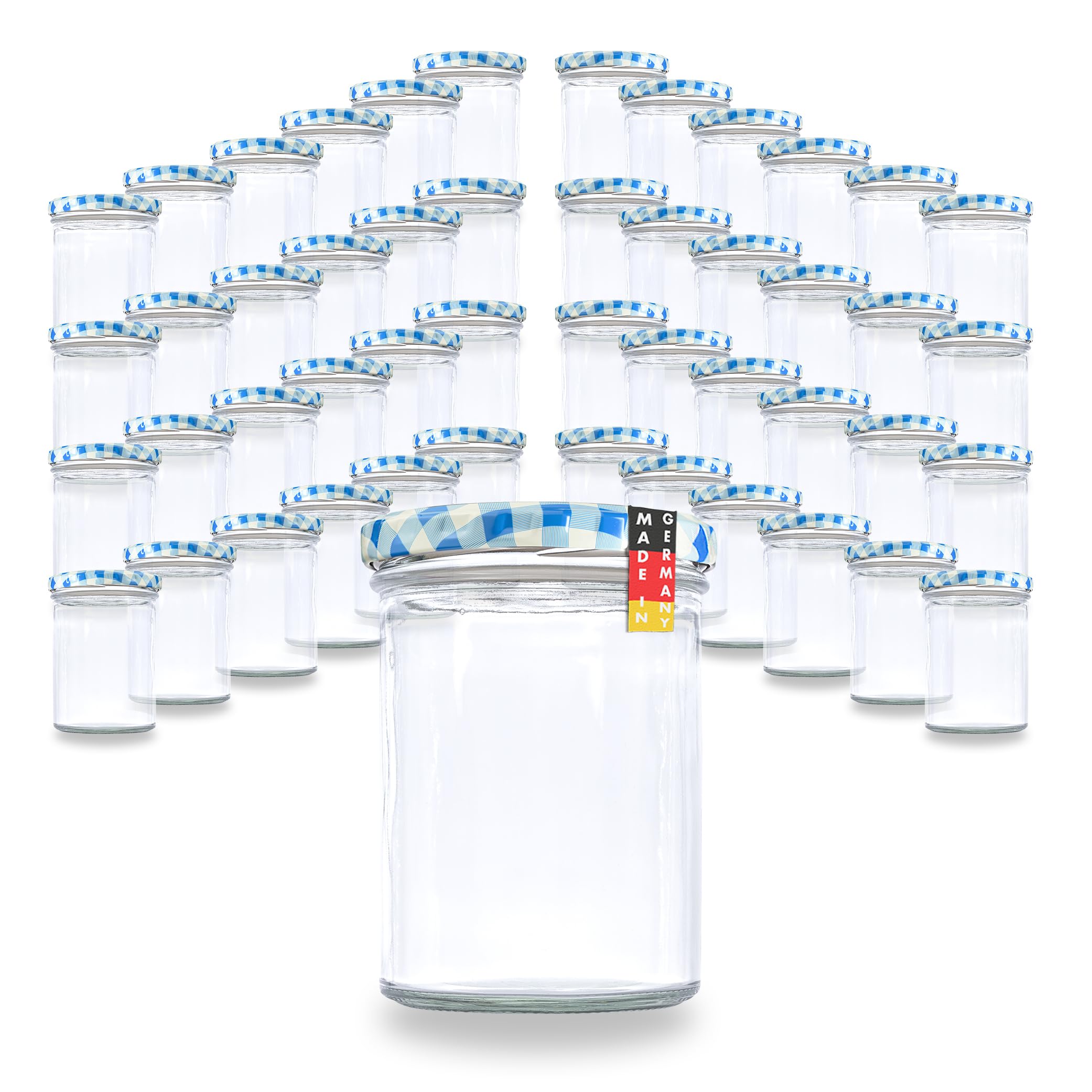 flaschenbauer.de 48er Set Sturzgläser 430 ml inkl. Twist Off Deckel TO82 zum Einmachen von Suppen (Deckel Blau, TO82)