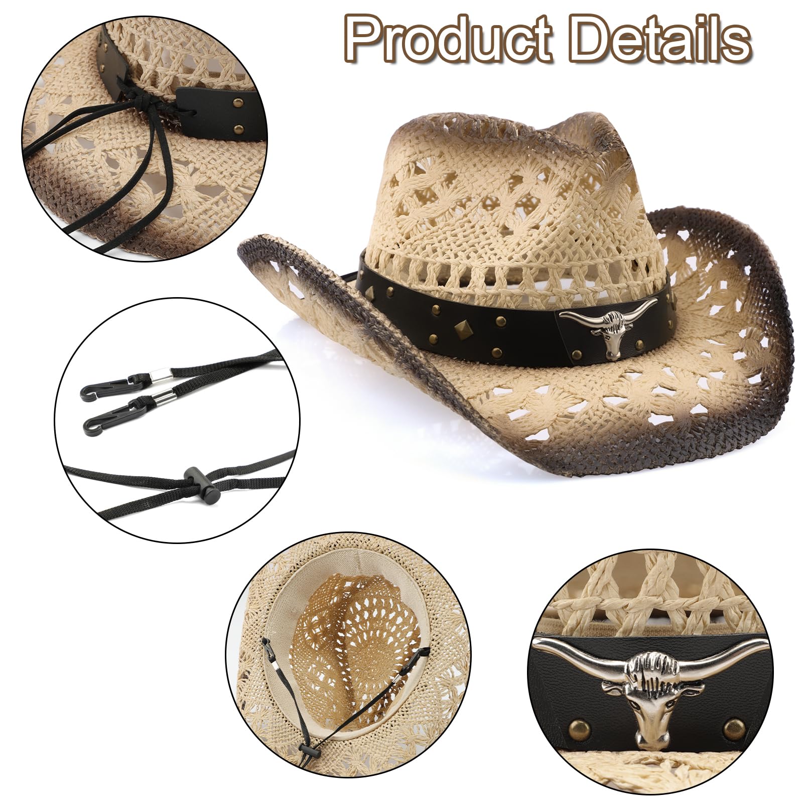 Cowboyhut, Cowgirl-Hut, Cowboyhut für Damen/Herren, formbare Krempe, Cowboyhut für Damen