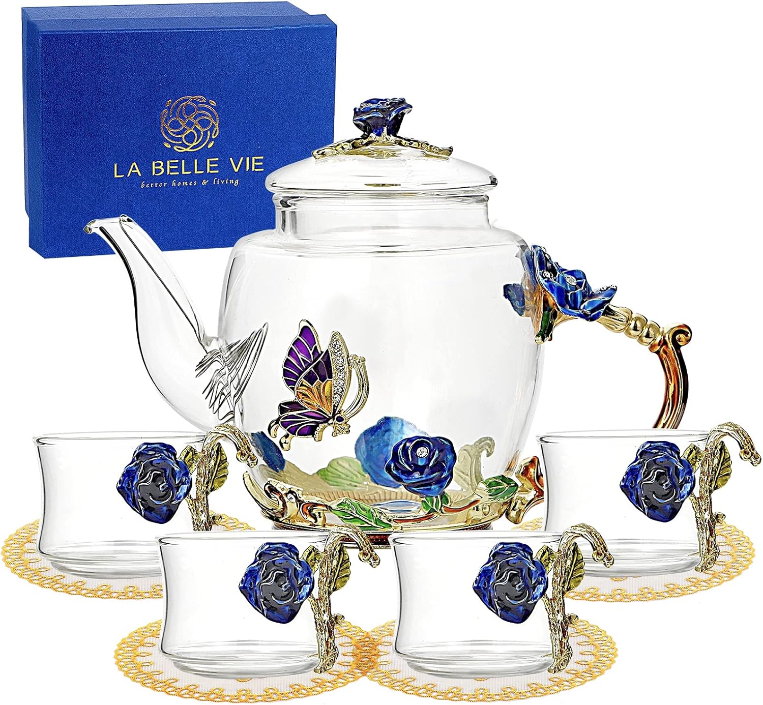 Pretty Glass Tea Sets for Women, Small Coffee Espresso