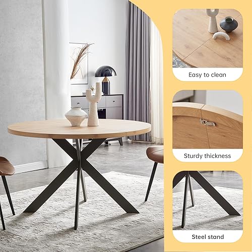 Miniatura 3 de Zerifevni Juego de mesa de comedor redonda de 46.4 pulgadas, mesa de comedor redonda moderna de mediados de siglo para 4-6 personas, patas de acero,