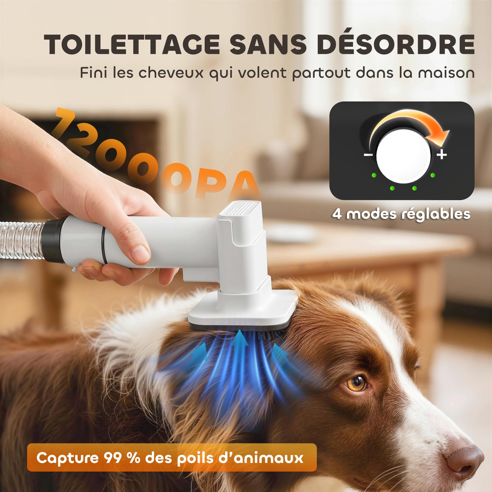 PawHut Aspirateur Poil de Chien et Séchoir 5-en-1, Kit Toilettage Chien Professionnel 12kPa - Tondeuse Chien Silencieuse 50dB avec Température Réglable et Réservoir 1,8L pour Animaux, Blanc